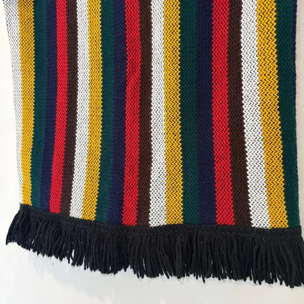 Vintage Sears Cardigan Sweater Vest Striped Fringe 60s 70s Boho Hippie Mod Knit